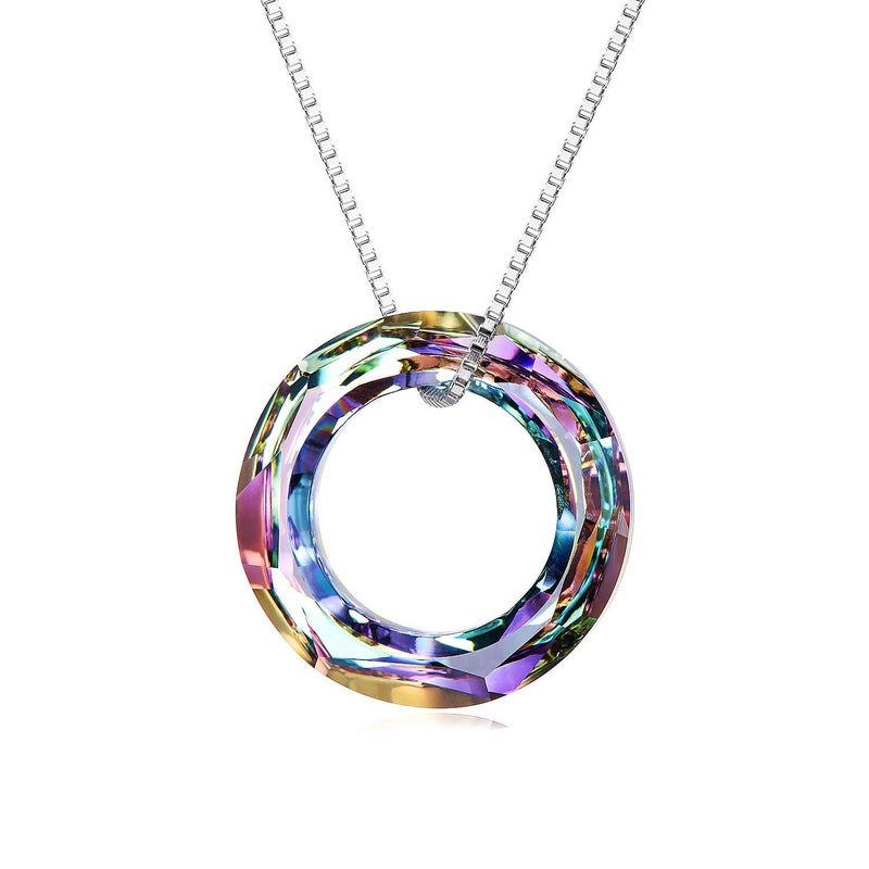 AOBOCO Circle Crystal Necklace 925 Sterling Silver Purple Crystal Pendant Necklace for Women with Austrian Crystal Jewelry for Women Christmas Birthday Holiday Gifts (Dia 0.78'' Circle Purple) - Image 1